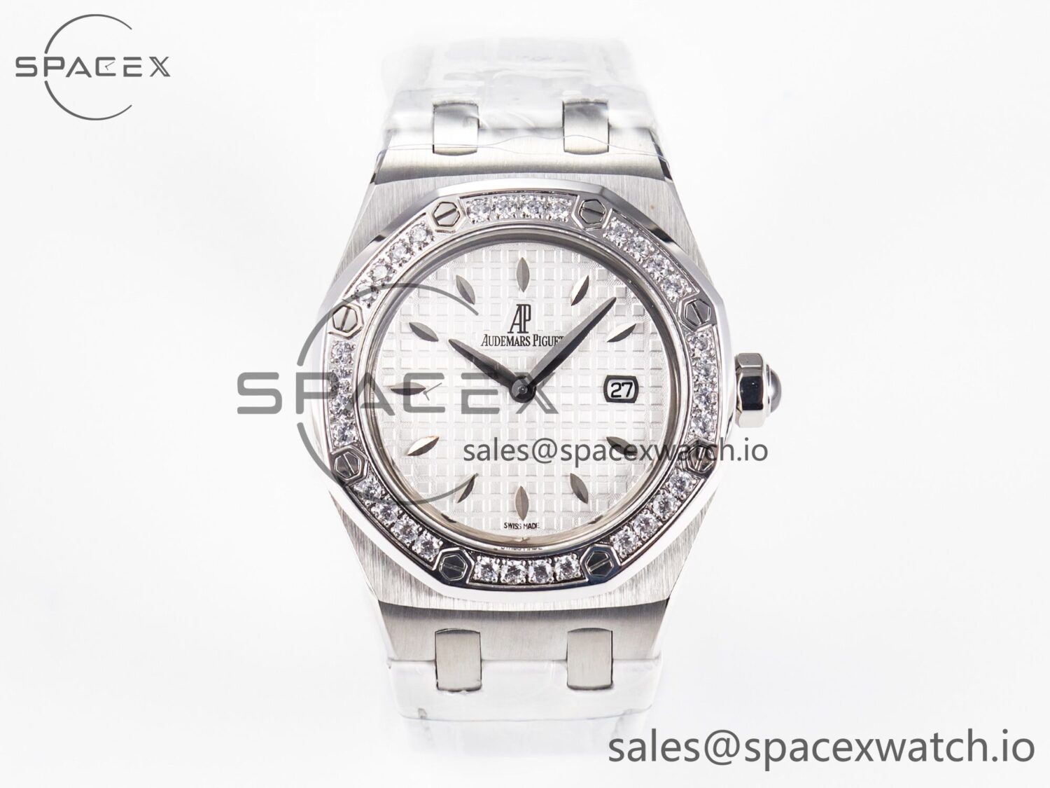Royal Oak Offshore Ladies 33mm SS DRF Best Edition White Dial Diamonds Bezel on White Rubber Strap ETA Quartz — custom-built watch