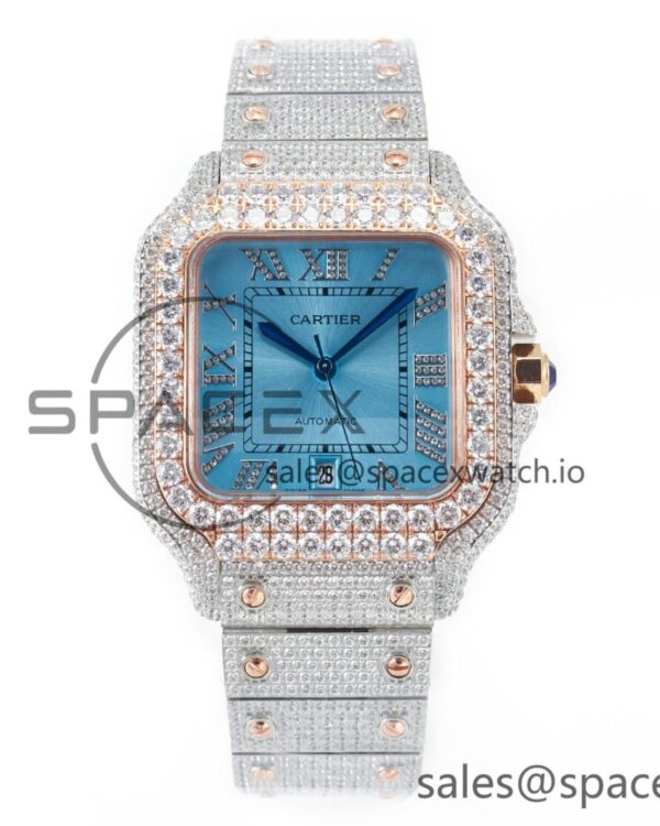 Santos De 40mm TWF reference-accurate RG Diamond Dial SS/RG Dia/Rmn A2824 — custom-built watch