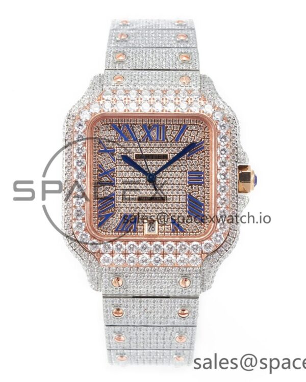 Santos De 40mm TWF reference-accurate Diamond Dial SS/RG Dia/Rmn A2824 — custom-built watch
