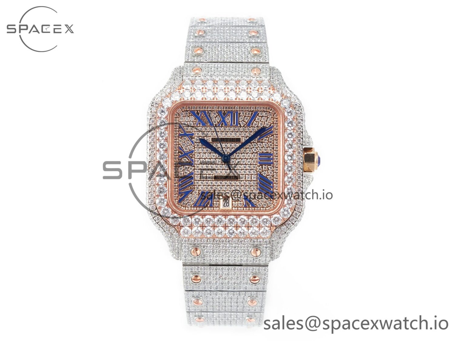 Santos De 40mm TWF reference-accurate Diamond Dial SS/RG Dia/Rmn A2824 — custom-built watch