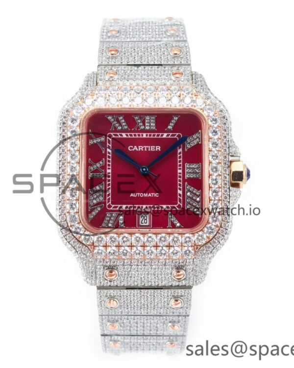 Santos De 40mm TWF reference-accurate Red Diamond Dial SS/RG Dia/Rmn A2824 — custom-built watch