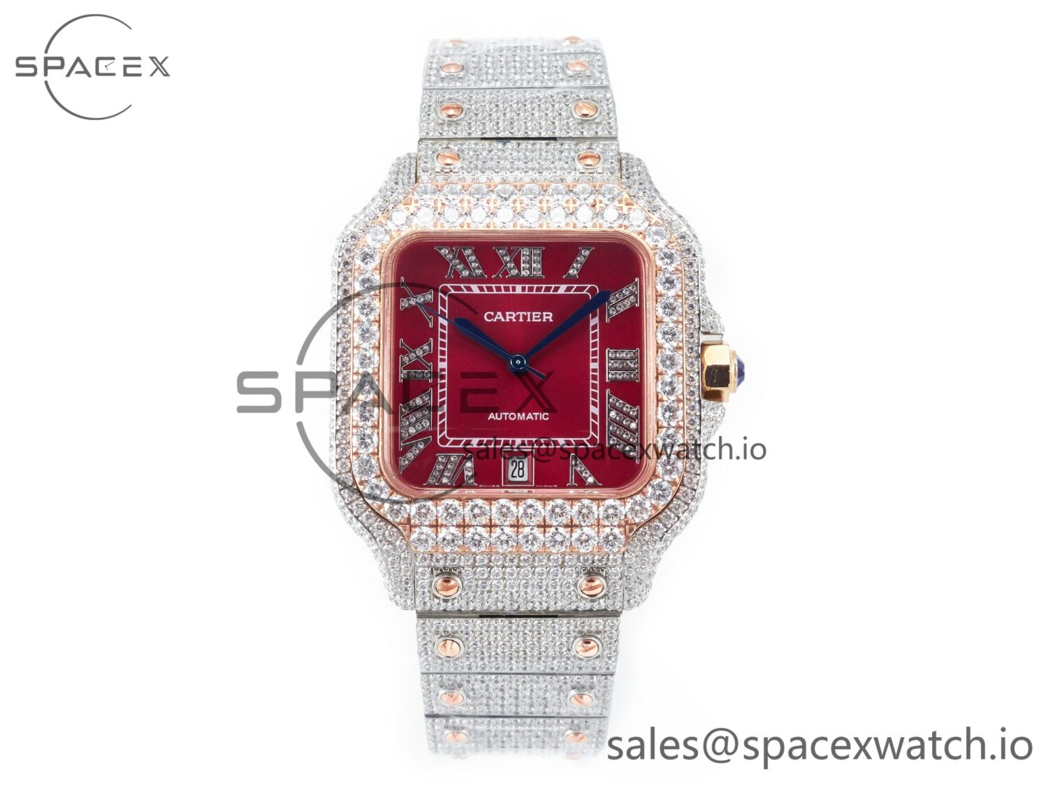 Santos De 40mm TWF reference-accurate Red Diamond Dial SS/RG Dia/Rmn A2824 — custom-built watch