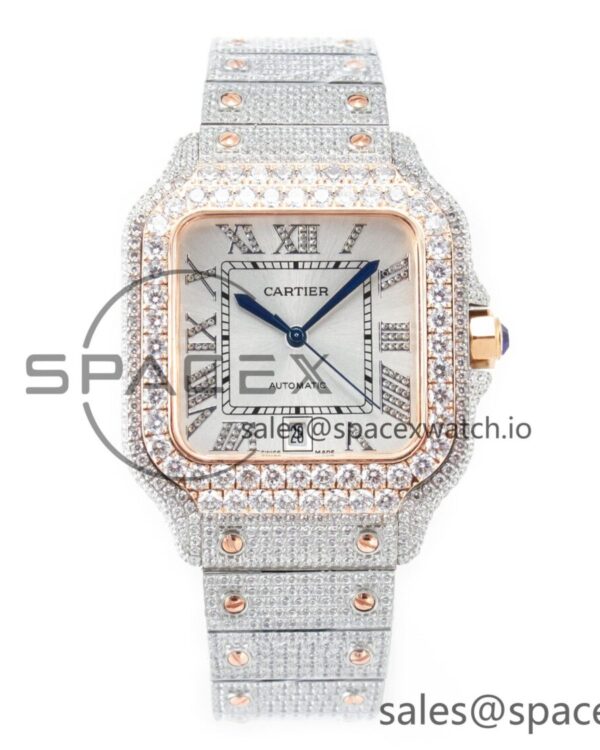Santos De 40mm TWF reference-accurate White Diamond Dial SS/RG Dia/Rmn A2824 — custom-built watch