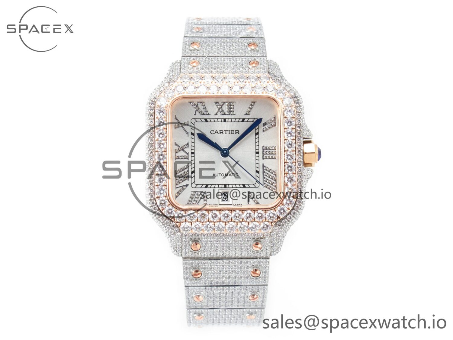 Santos De 40mm TWF reference-accurate White Diamond Dial SS/RG Dia/Rmn A2824 — custom-built watch