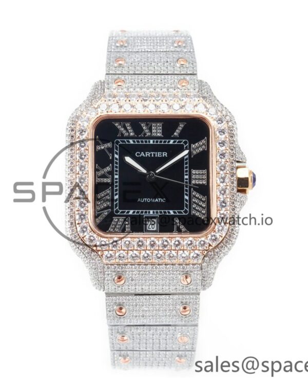 Santos De 40mm TWF reference-accurate Black Diamond Dial SS/YG Dia/Rmn A2824 — custom-built watch