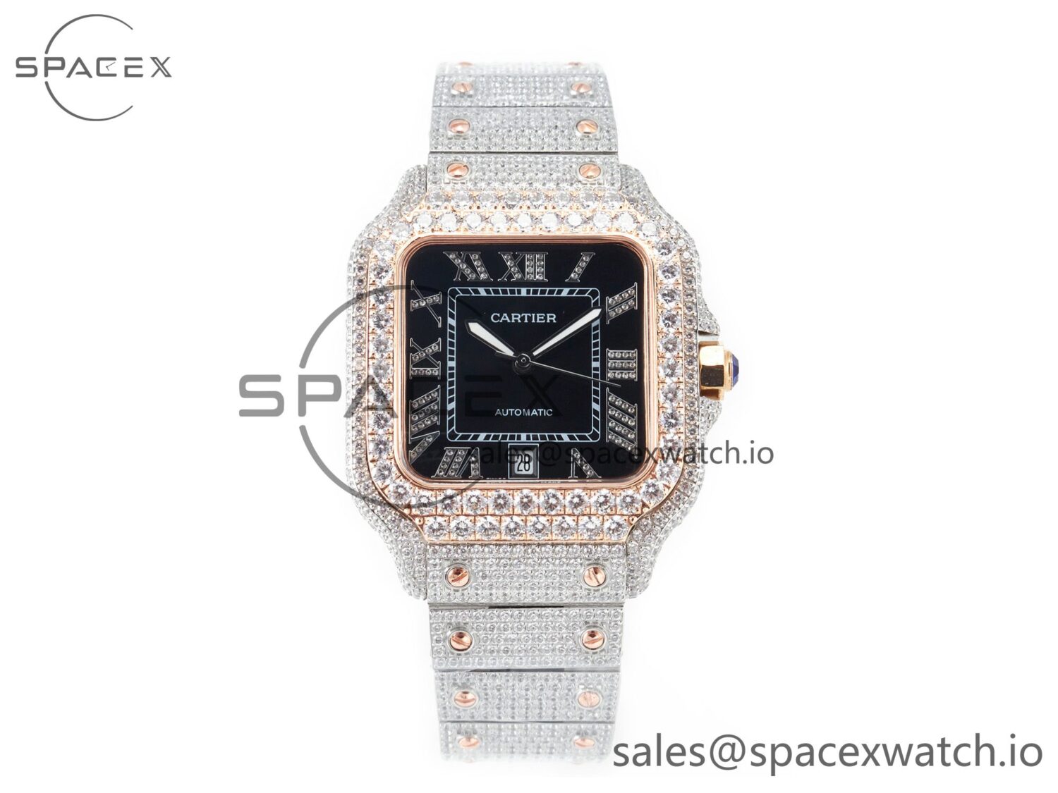 Santos De 40mm TWF reference-accurate Black Diamond Dial SS/YG Dia/Rmn A2824 — custom-built watch