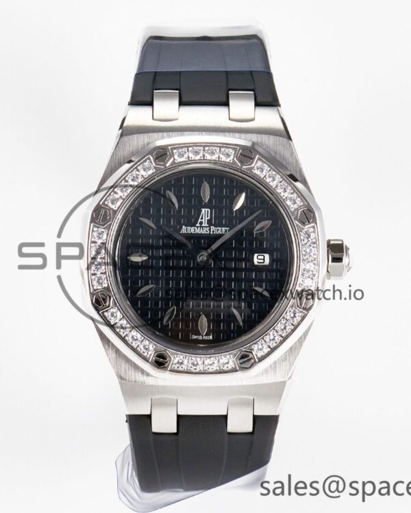 Royal Oak Offshore Ladies 33mm SS DRF Best Edition Black Dial Diamonds Bezel on Black Rubber Strap ETA Quartz — custom-built watch