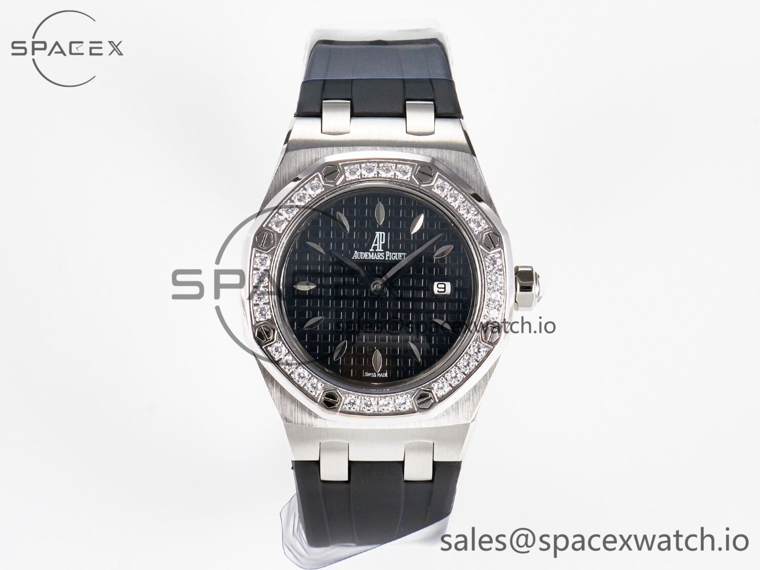 Royal Oak Offshore Ladies 33mm SS DRF Best Edition Black Dial Diamonds Bezel on Black Rubber Strap ETA Quartz — custom-built watch