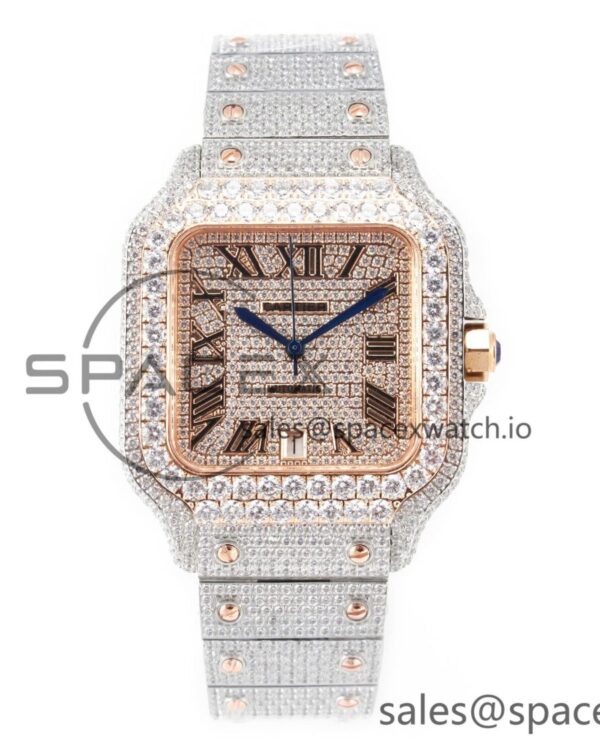Santos De 40mm TWF reference-accurate RG Diamond Dial SS/RG Dia/Rmn A2824 — custom-built watch