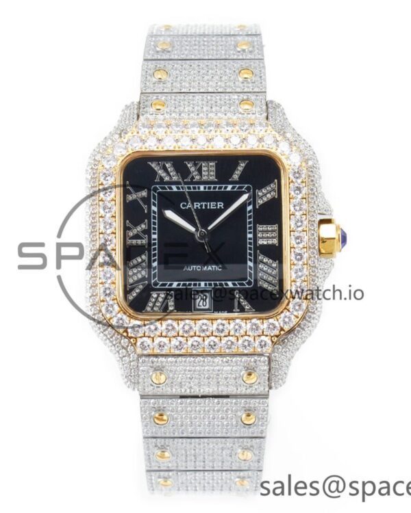 Santos De 40mm TWF reference-accurate Black Diamond Dial SS/YG Dia/Rmn A2824 — custom-built watch