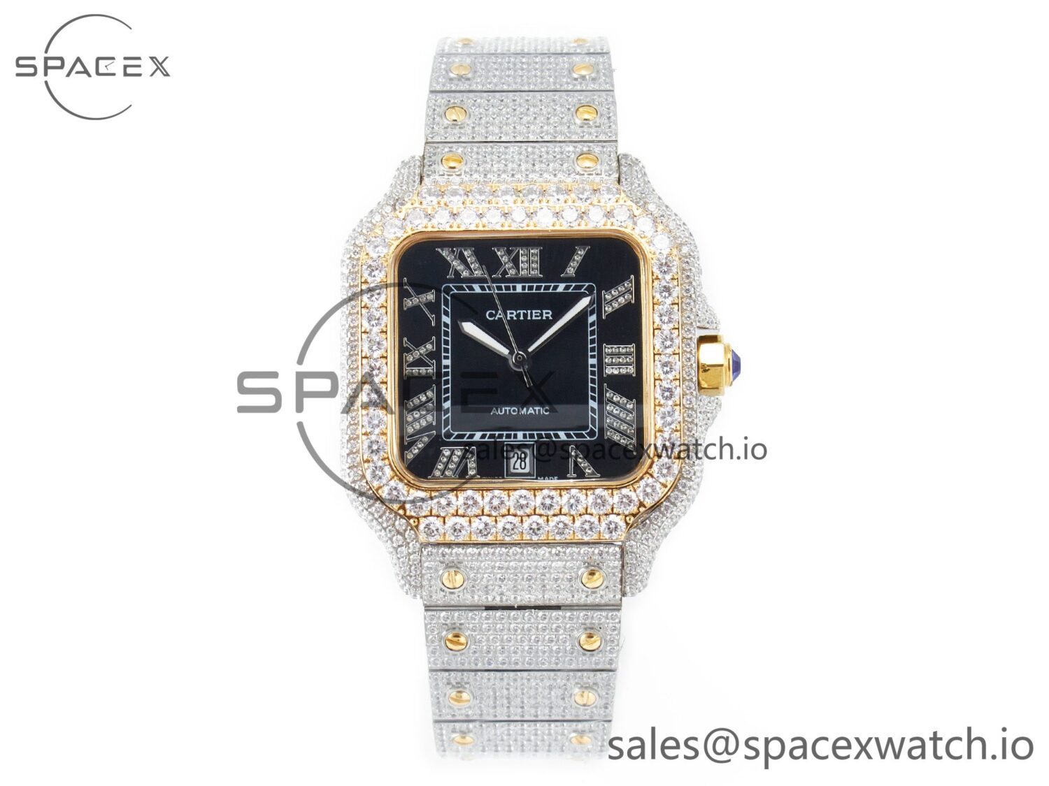 Santos De 40mm TWF reference-accurate Black Diamond Dial SS/YG Dia/Rmn A2824 — custom-built watch