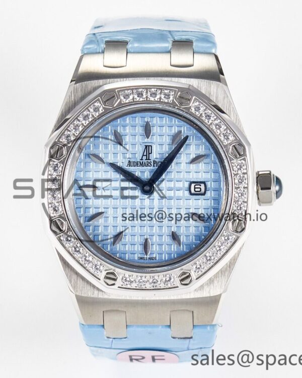 Royal Oak Offshore Ladies 33mm SS DRF Best Edition Blue Dial Diamonds Bezel on Blue Leather Strap ETA Quartz — custom-built watch