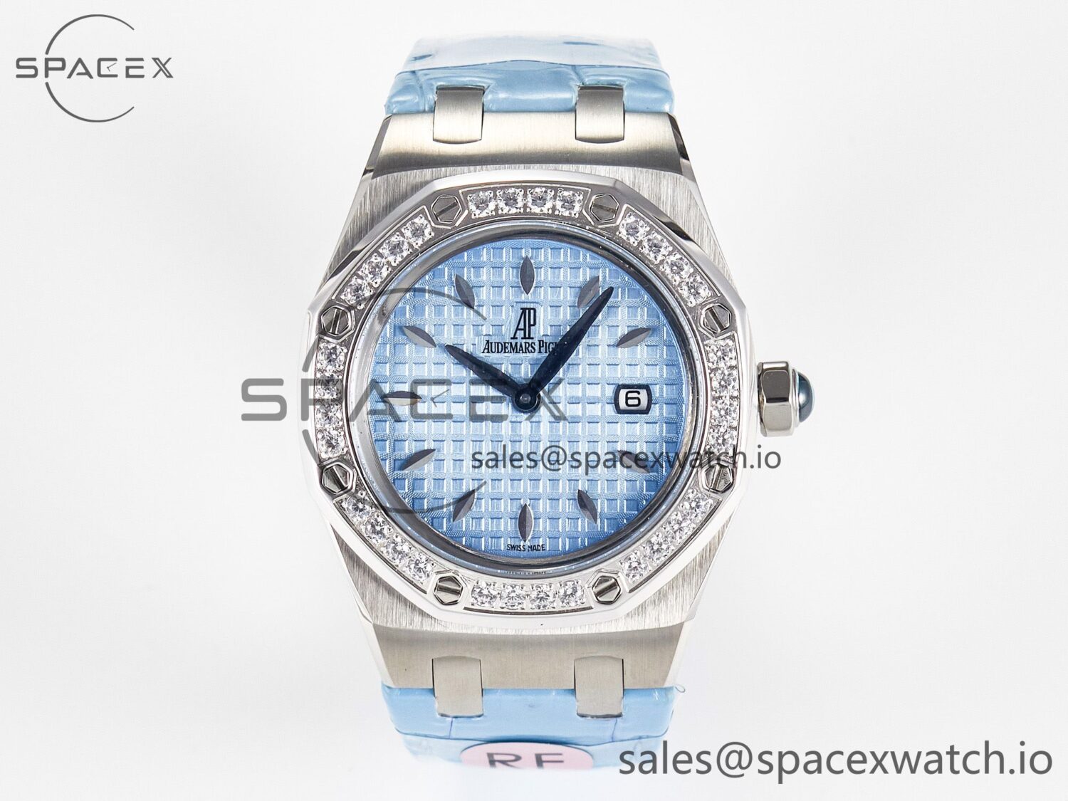 Royal Oak Offshore Ladies 33mm SS DRF Best Edition Blue Dial Diamonds Bezel on Blue Leather Strap ETA Quartz — custom-built watch