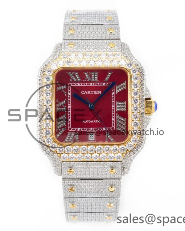 Santos De 40mm TWF reference-accurate Red Diamond Dial SS/YG Dia/Rmn A2824 — custom-built watch