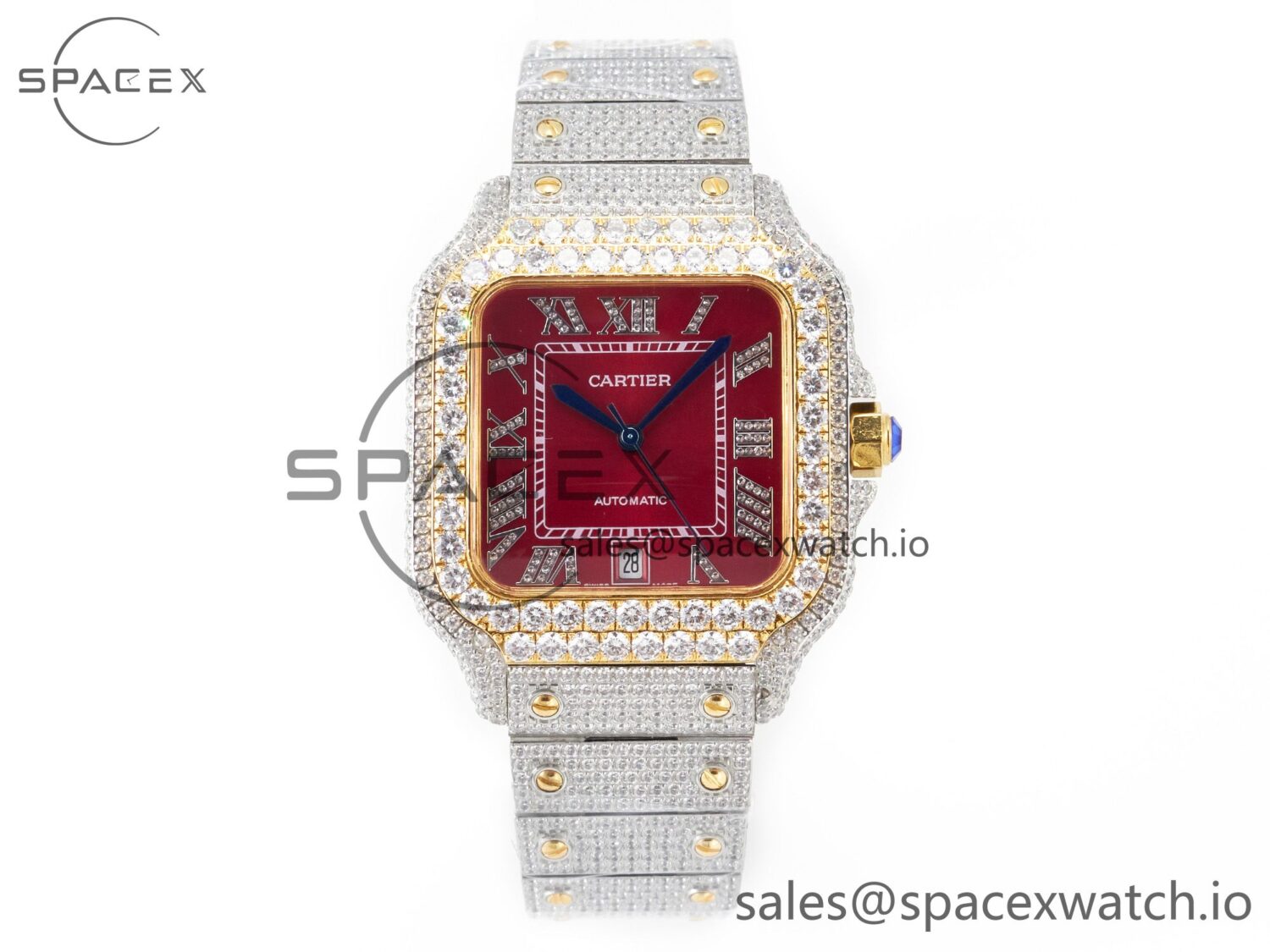 Santos De 40mm TWF reference-accurate Red Diamond Dial SS/YG Dia/Rmn A2824 — custom-built watch