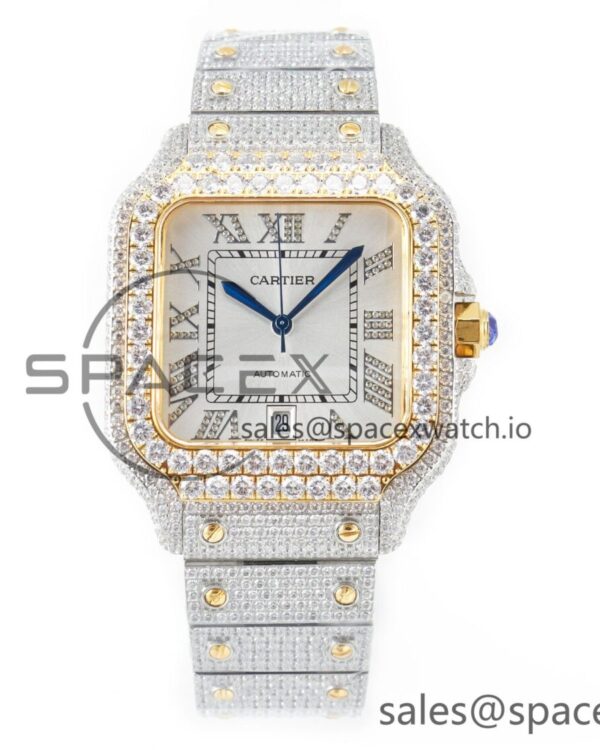 Santos De 40mm TWF reference-accurate White Diamond Dial SS/YG Dia/Rmn A2824 — custom-built watch