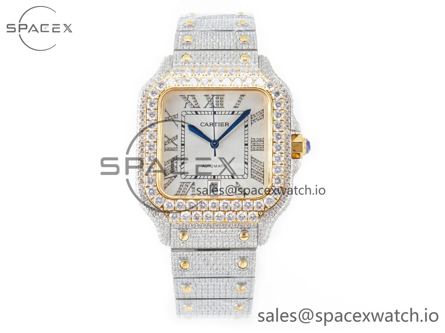 Santos De 40mm TWF reference-accurate White Diamond Dial SS/YG Dia/Rmn A2824 — custom-built watch