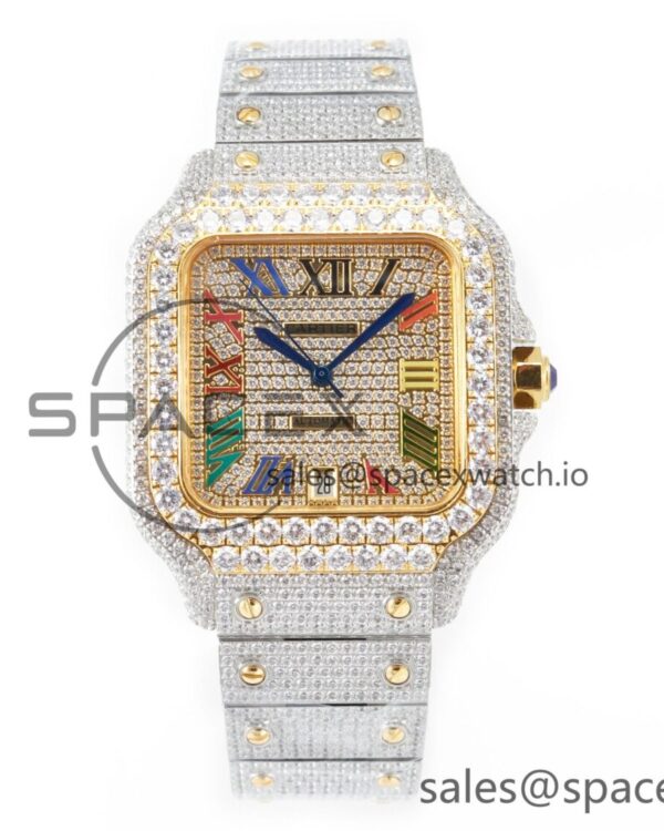 Santos De 40mm TWF reference-accurate Rainbow Diamond Dial SS/YG Dia/Rmn A2824 — custom-built watch
