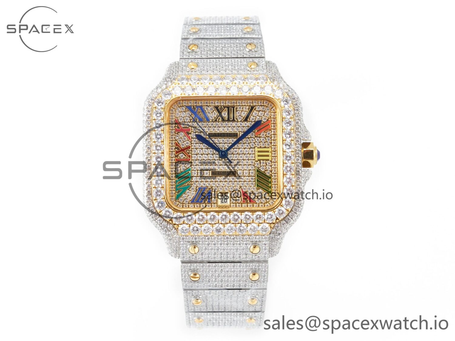 Santos De 40mm TWF reference-accurate Rainbow Diamond Dial SS/YG Dia/Rmn A2824 — custom-built watch