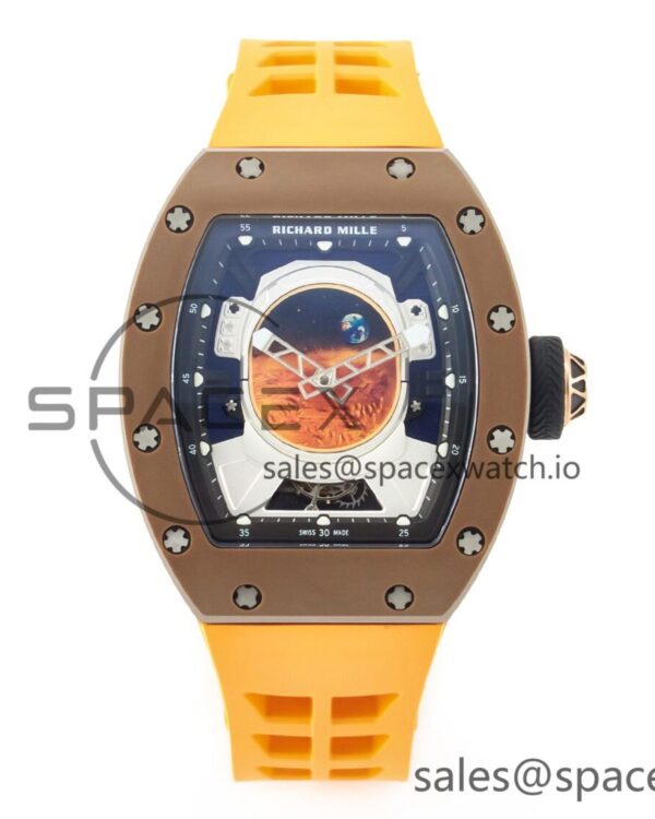 RM052-05 Brown Ceramic Bezel Carbon Case YSF Best Edition Skeleton Dial on Orange Rubber Strap Tourbillon — custom-built watch
