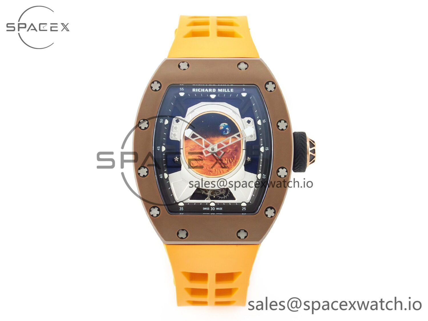 RM052-05 Brown Ceramic Bezel Carbon Case YSF Best Edition Skeleton Dial on Orange Rubber Strap Tourbillon — custom-built watch