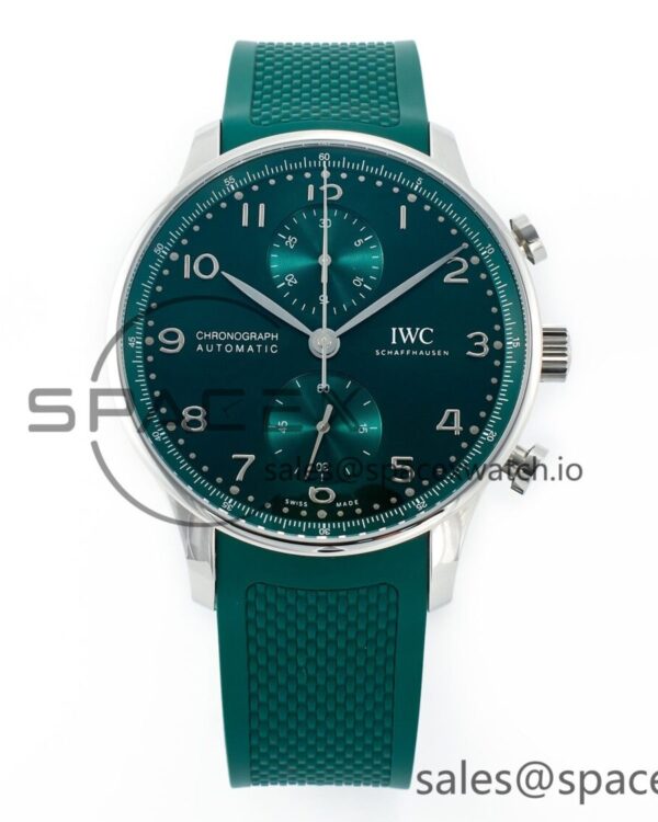 Portuguese Chrono IW3716 Z+F reference-accurate Green Dial on Green Rubber Strap A69355 — custom-built watch