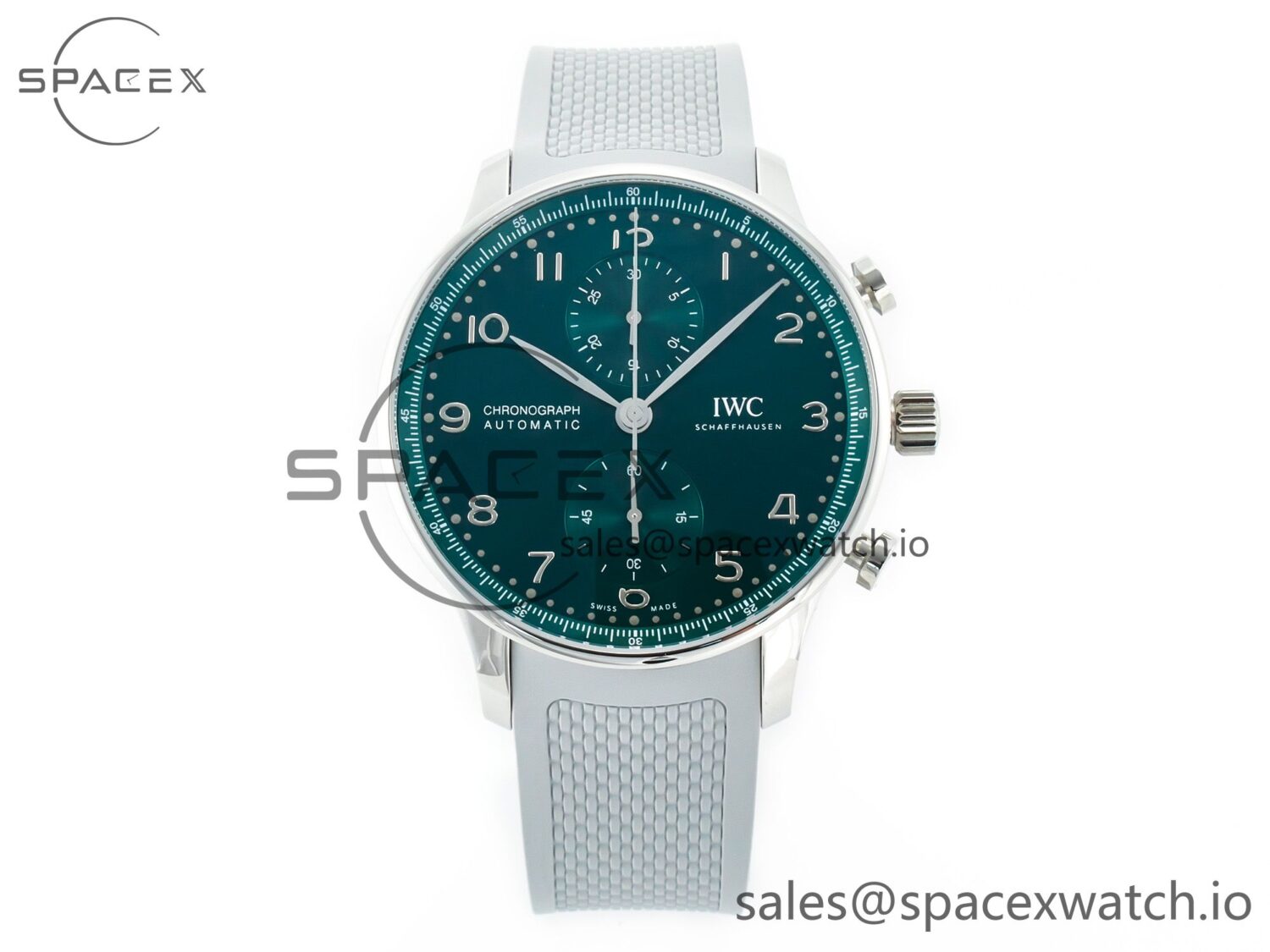 Portuguese Chrono IW3716 Z+F reference-accurate Green Dial on Gray Rubber Strap A69355 — custom-built watch