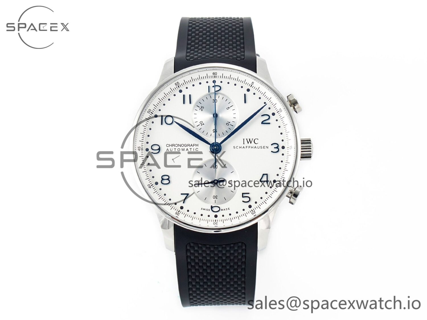 Portuguese Chrono IW3716 Z+F reference-accurate White Dial on Black Rubber Strap A69355 — custom-built watch