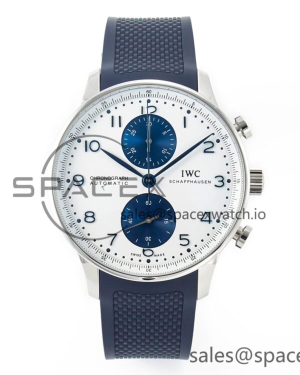 Portuguese Chrono IW3716 Z+F reference-accurate White/Blue Dial on Blue Rubber Strap A69355 — custom-built watch