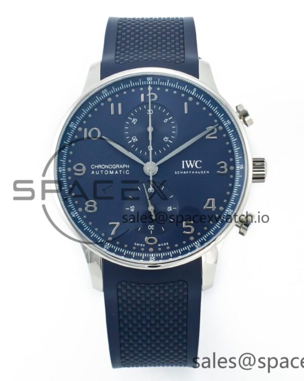 Portuguese Chrono IW3716 Z+F reference-accurate Blue Dial on Blue Rubber Strap A69355 — custom-built watch