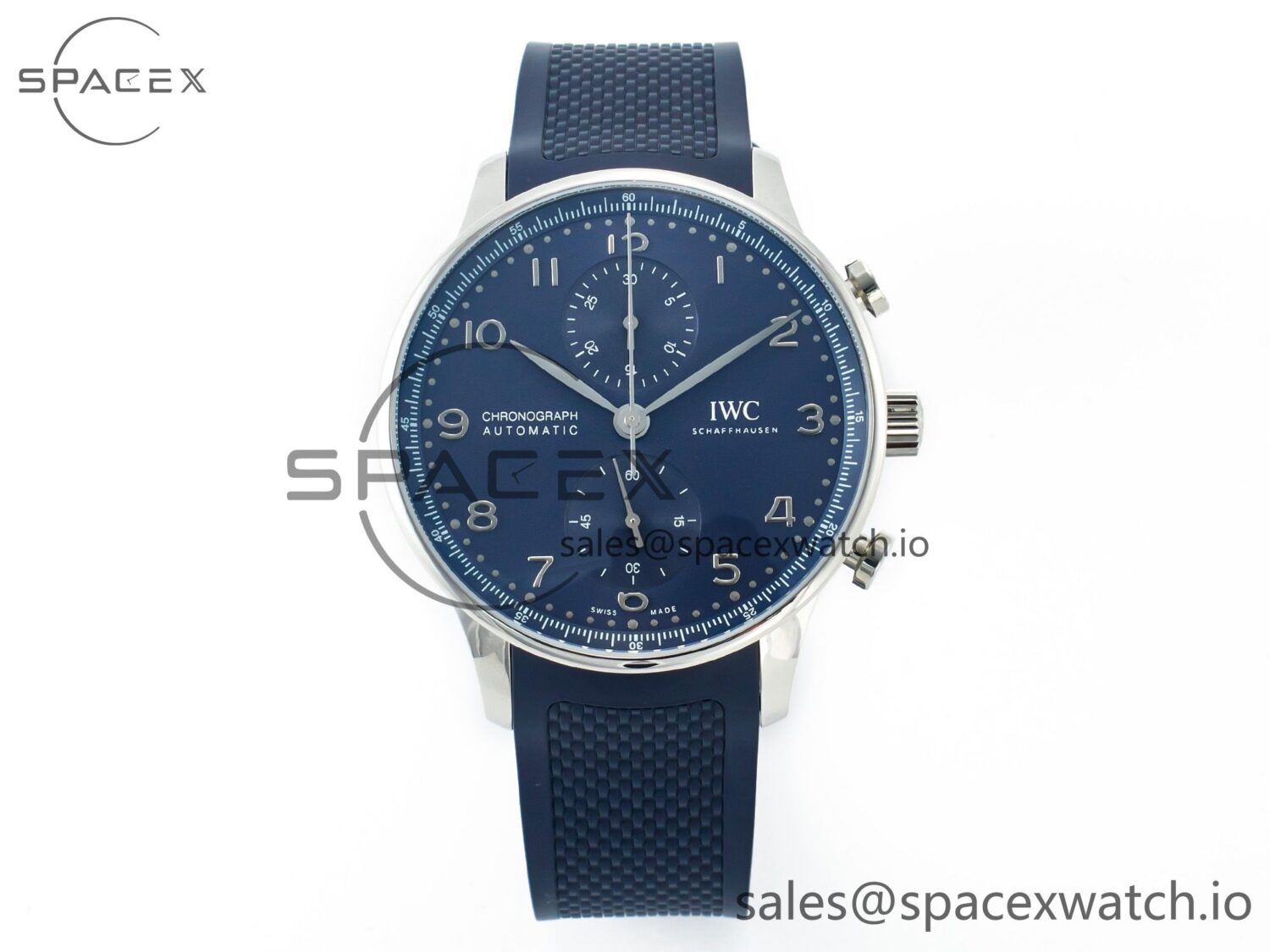 Portuguese Chrono IW3716 Z+F reference-accurate Blue Dial on Blue Rubber Strap A69355 — custom-built watch