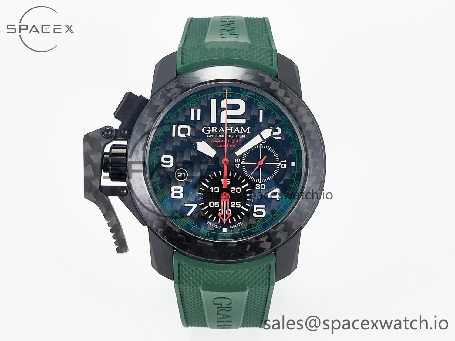 Chronofighter Superlight JKF reference-accurate on Green Rubber Strap A7750 — custom-built watch