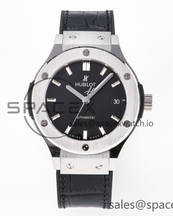 Classic Fusion 38mm SS JJF reference-accurate Black Dial on Black Gummy Leather Strap — custom-built watch
