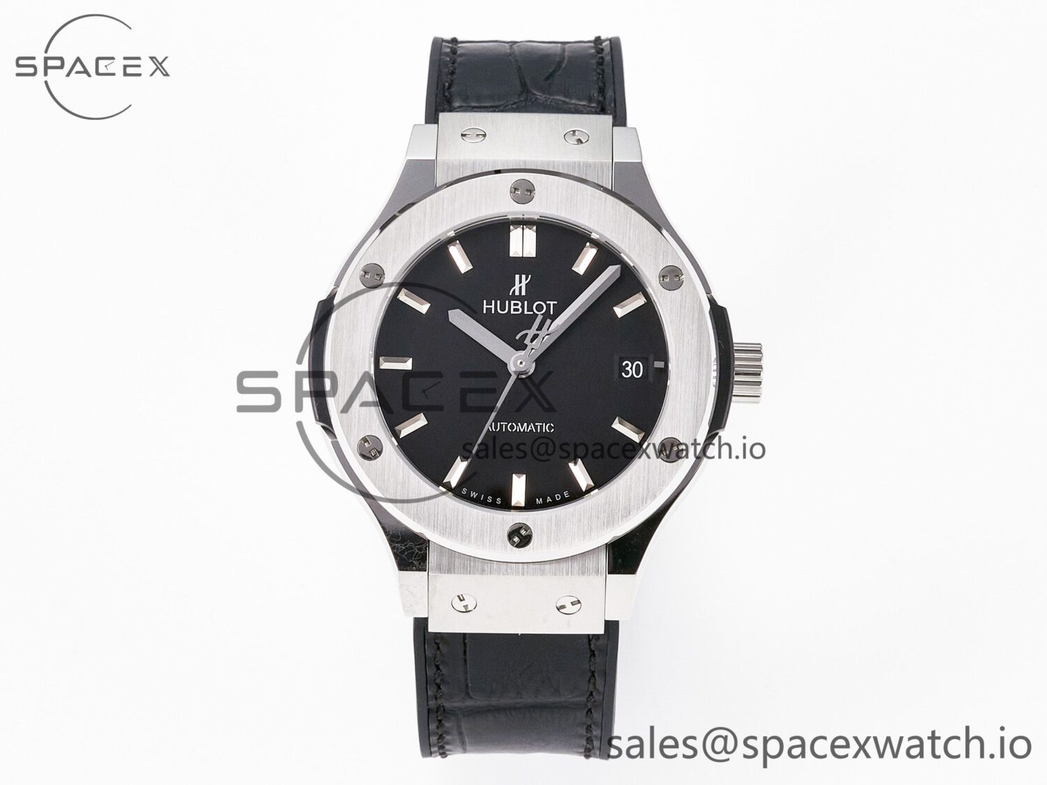Classic Fusion 38mm SS JJF reference-accurate Black Dial on Black Gummy Leather Strap — custom-built watch