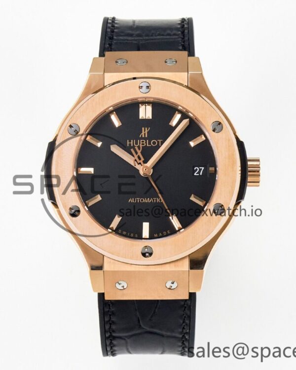 Classic Fusion 38mm RG JJF reference-accurate Black Dial on Black Gummy Leather Strap — custom-built watch
