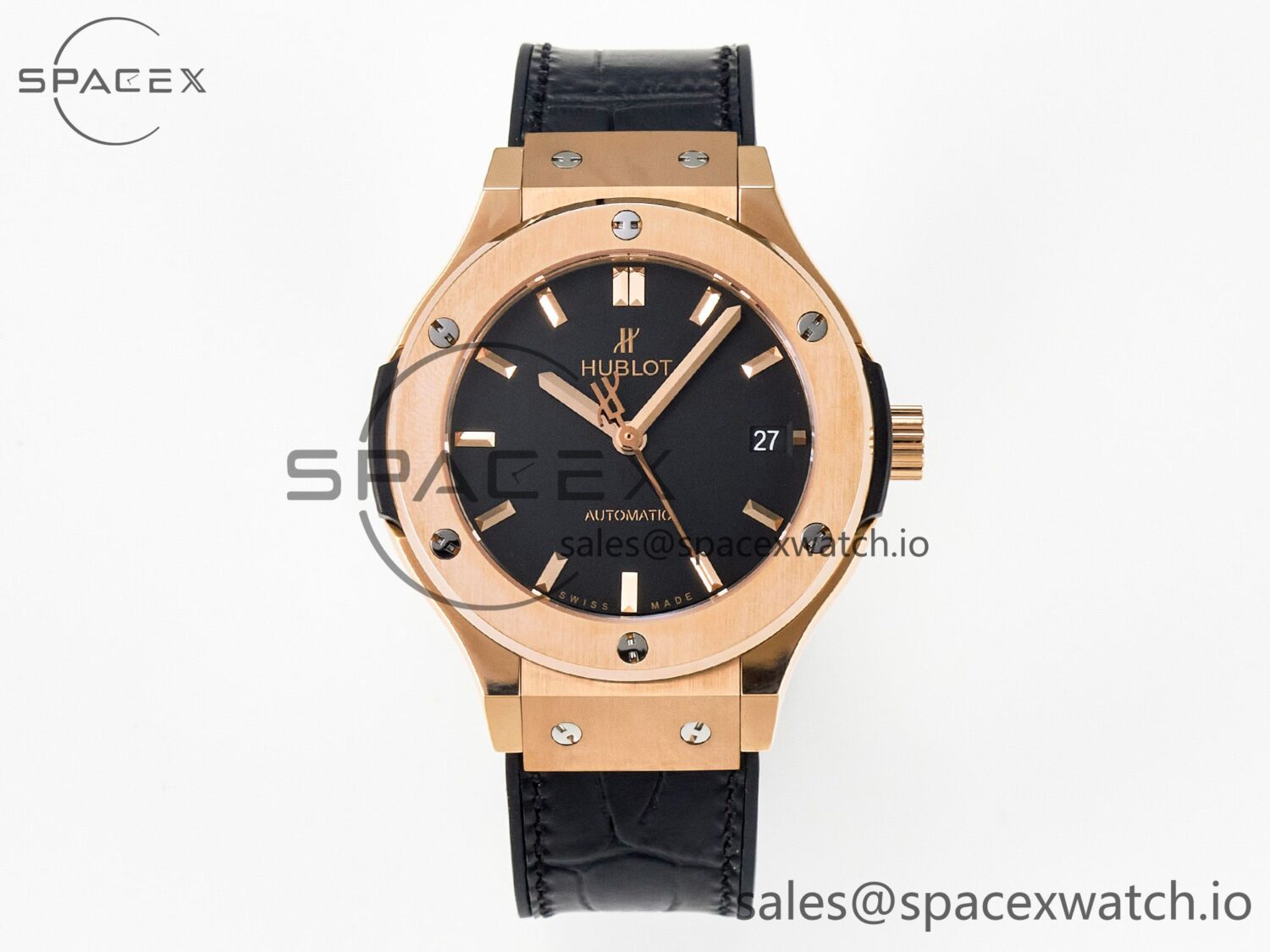 Classic Fusion 38mm RG JJF reference-accurate Black Dial on Black Gummy Leather Strap — custom-built watch