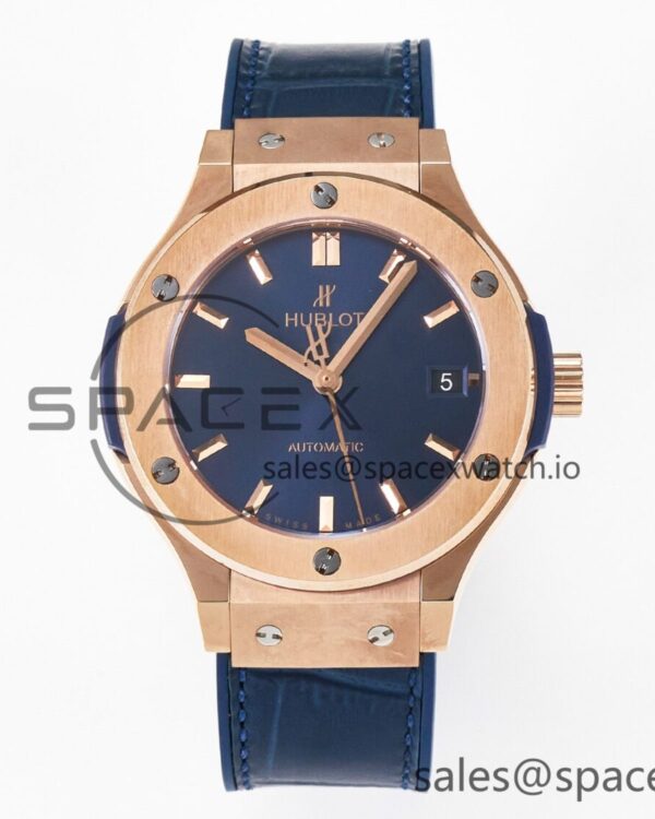 Classic Fusion 38mm RG JJF reference-accurate Blue Dial on Blue Gummy Leather Strap — custom-built watch