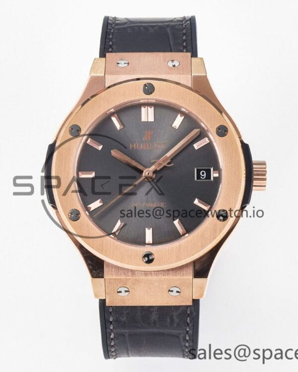 Classic Fusion 38mm RG JJF reference-accurate Gray Dial on Black Gummy Leather Strap — custom-built watch