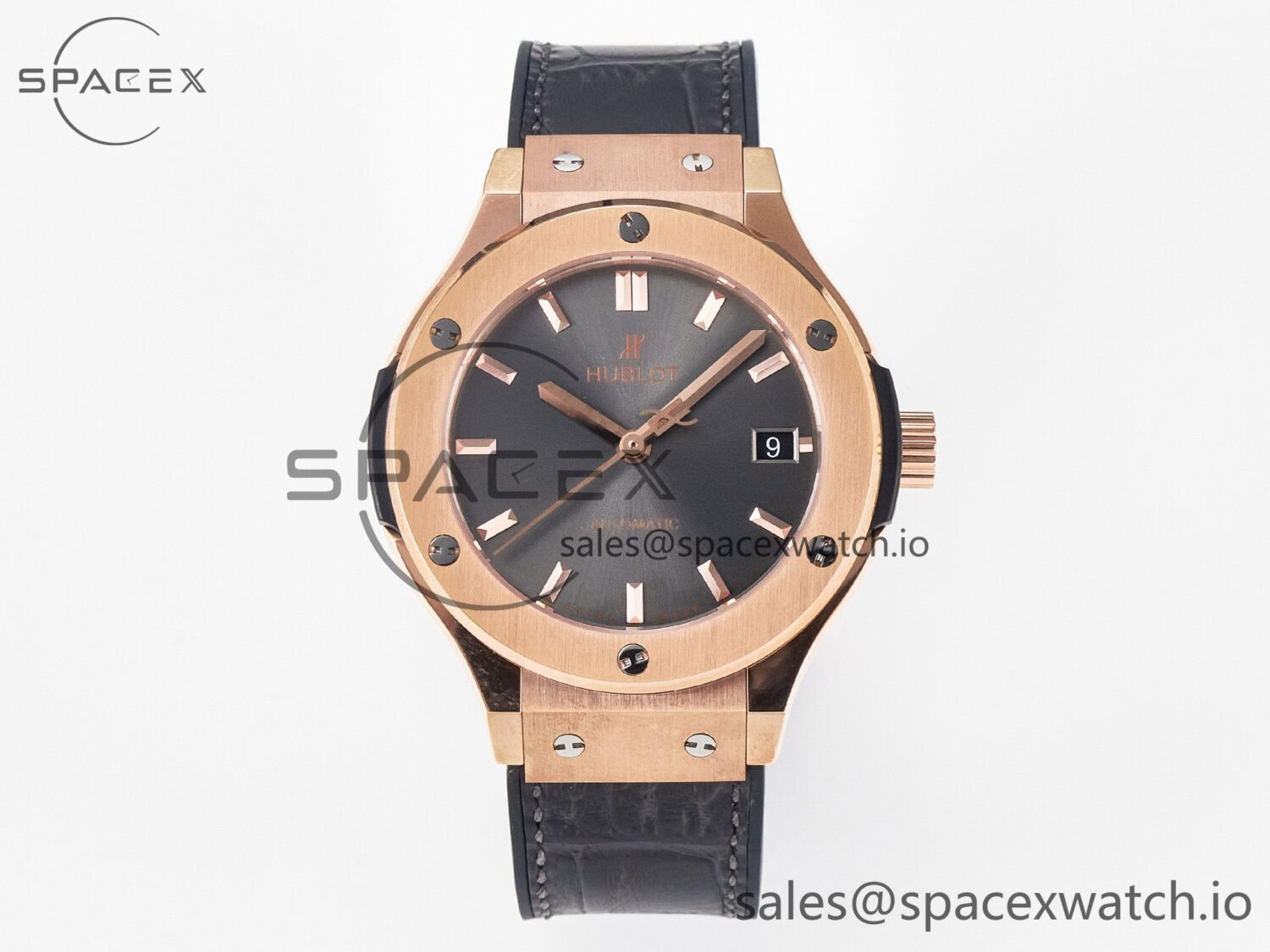 Classic Fusion 38mm RG JJF reference-accurate Gray Dial on Black Gummy Leather Strap — custom-built watch