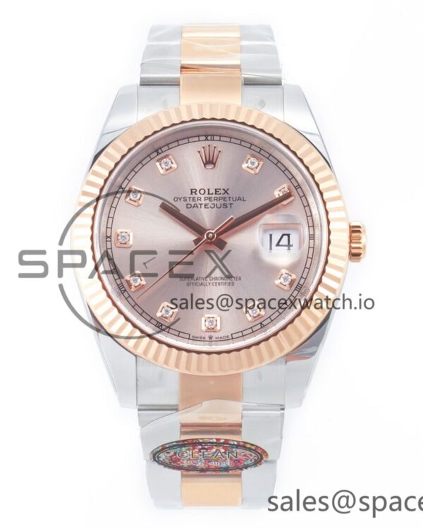 DateJust 41 126331 Clean 904L SS/RG reference-accurate Rose Gold Diamond Dial on Oyster Bracelet VR3235 — custom-built watch