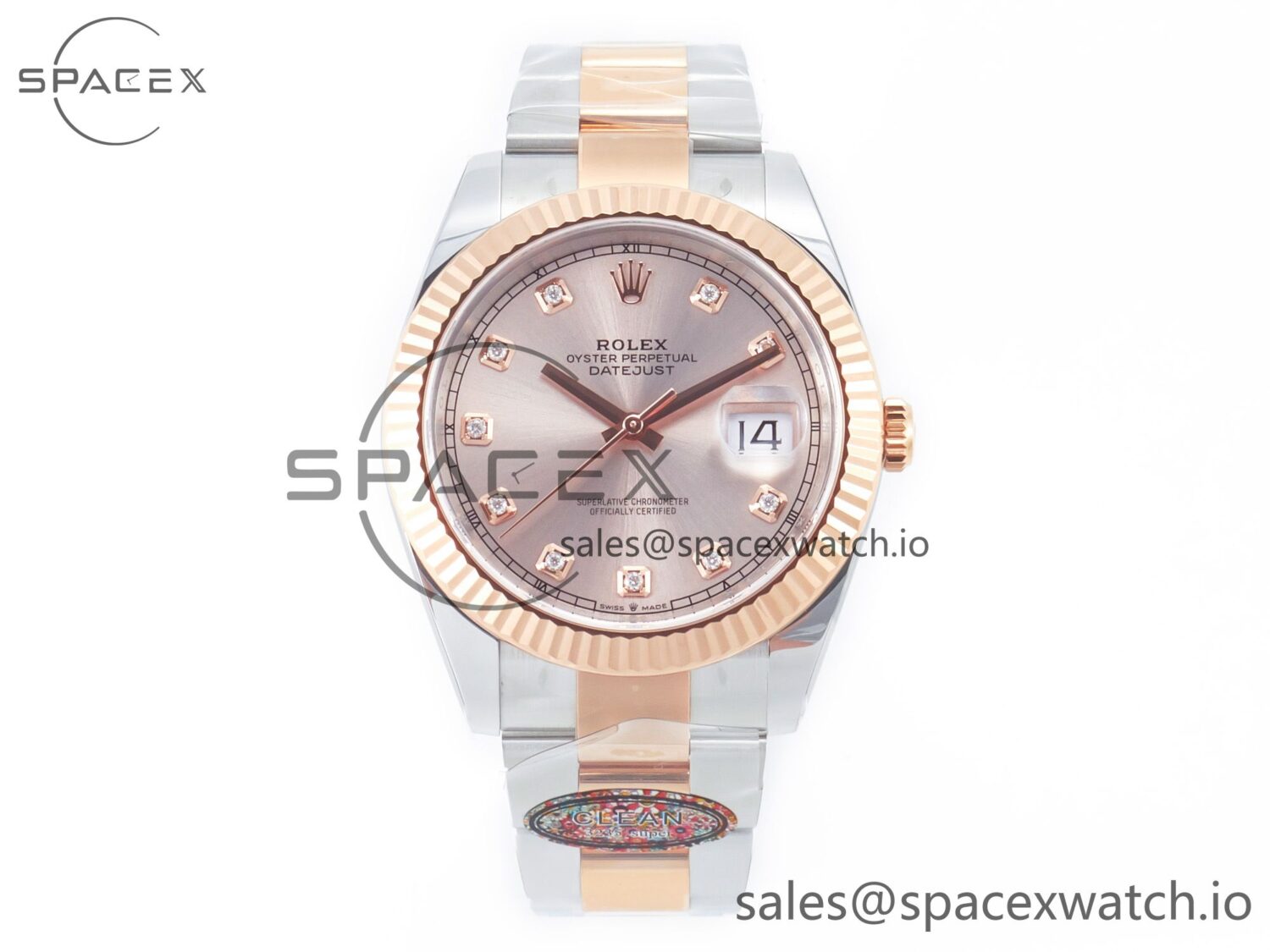 DateJust 41 126331 Clean 904L SS/RG reference-accurate Rose Gold Diamond Dial on Oyster Bracelet VR3235 — custom-built watch