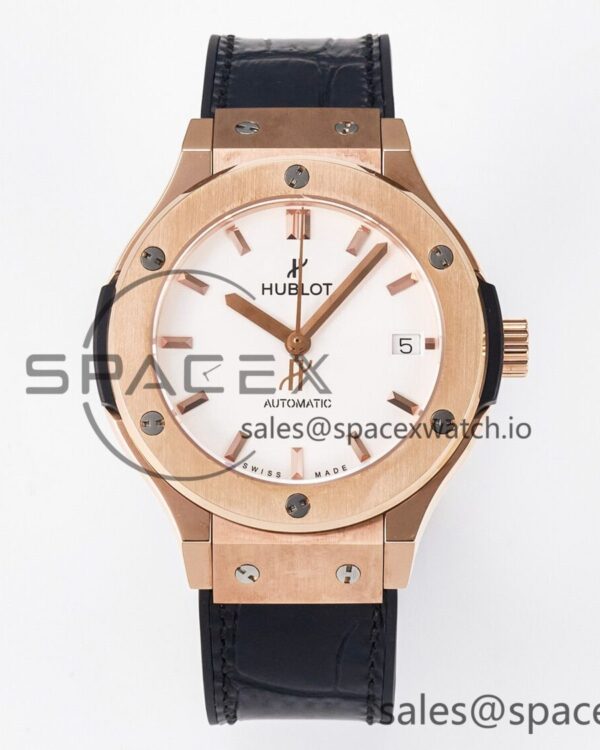 Classic Fusion 38mm RG JJF reference-accurate White Dial on Black Gummy Leather Strap — custom-built watch