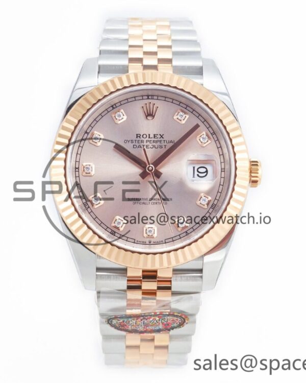 DateJust 41 126331 Clean 904L SS/RG reference-accurate Rose Gold Diamond Dial on SS/RG Jubilee Bracelet VR3235 — custom-built watch
