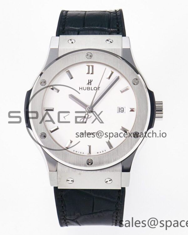 Classic Fusion 42mm SS JJF reference-accurate White Dial on Black Gummy Leather Strap — custom-built watch