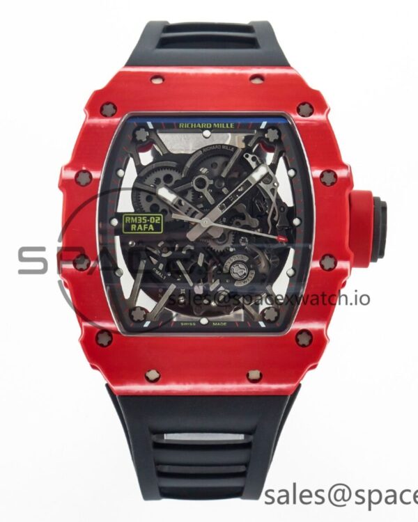 RM035 Red Carbon SONIC Best Edition Skeleton Dial on Black Rubber Strap build RMUL2 V2 — custom-built watch