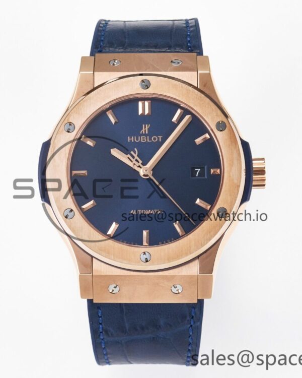 Classic Fusion 42mm RG JJF reference-accurate Blue Dial on Blue Gummy Leather Strap — custom-built watch