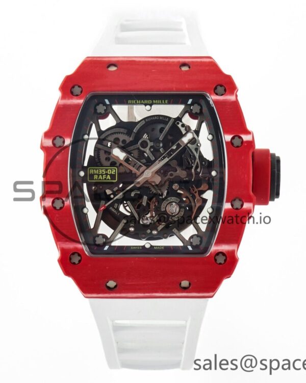RM035 Red Carbon SONIC Best Edition Skeleton Dial on White Rubber Strap build RMUL2 V2 — custom-built watch