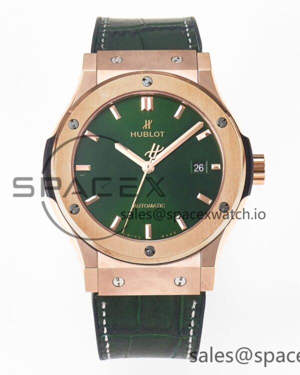 Classic Fusion 42mm RG JJF reference-accurate Green Dial on Green Gummy Leather Strap — custom-built watch