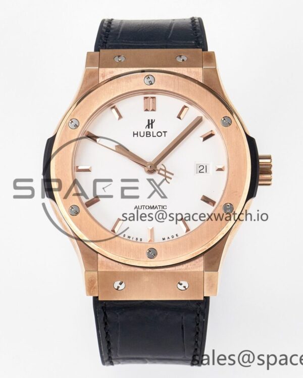 Classic Fusion 42mm RG JJF reference-accurate White Dial on Black Gummy Leather Strap — custom-built watch