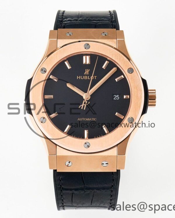 Classic Fusion 42mm RG JJF reference-accurate Black Dial on Black Gummy Leather Strap — custom-built watch